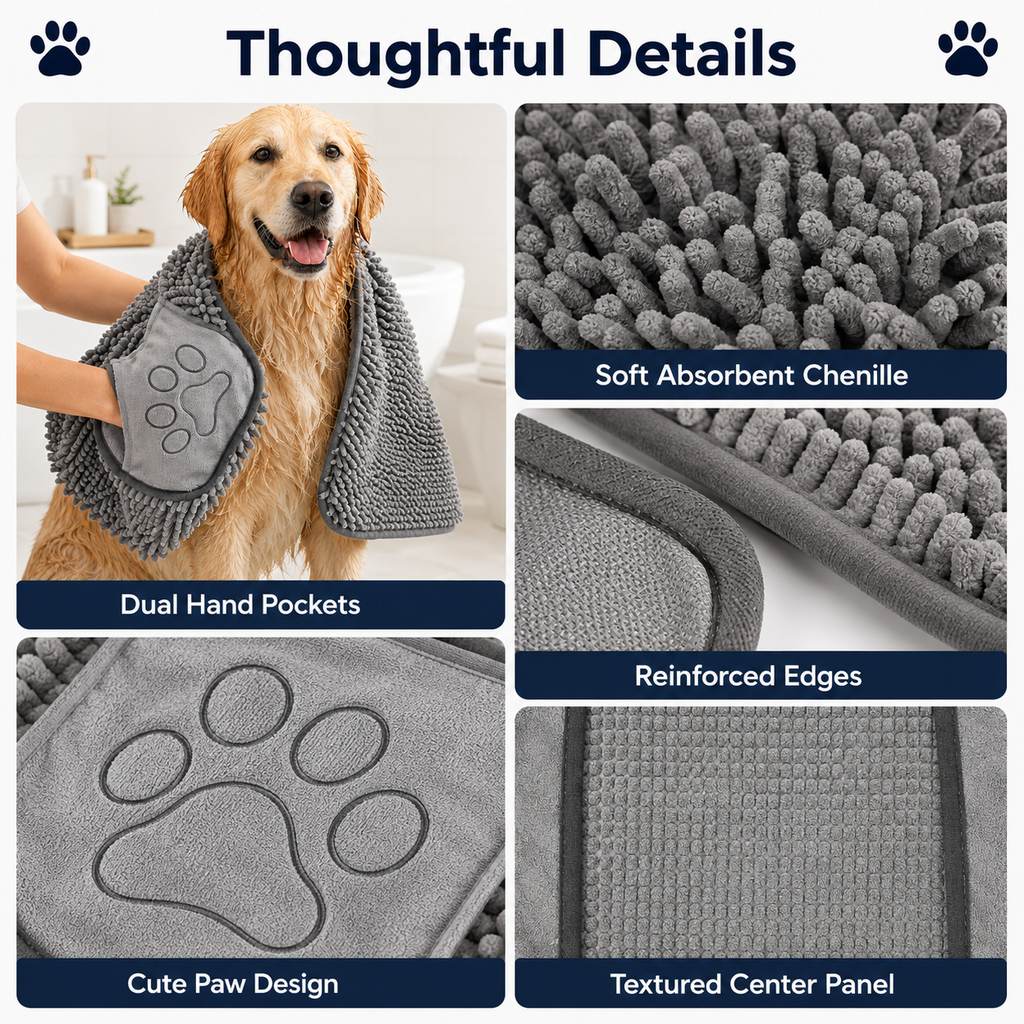 Quick-Drying Pet Towel for Bath Time & Rainy Walks