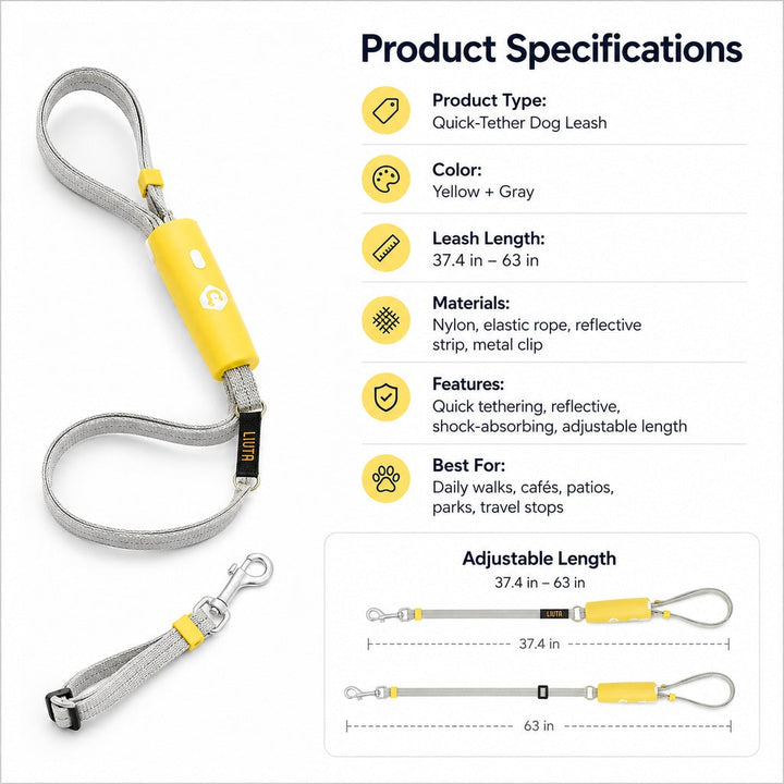 Quick-Tether Dog Leash for Cafes, Patios & Parks | Keep Your Dog Close Hands-Free