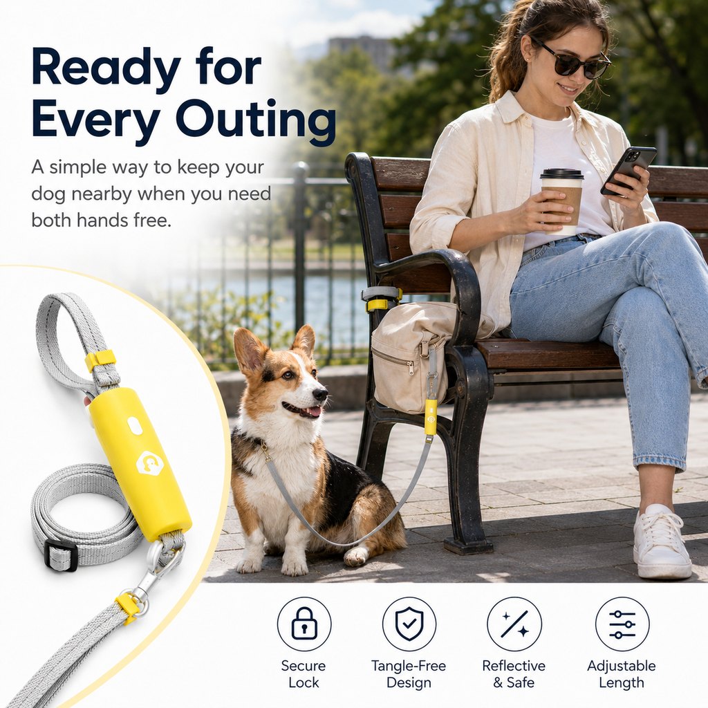 Quick-Tether Dog Leash for Cafes, Patios & Parks | Keep Your Dog Close Hands-Free