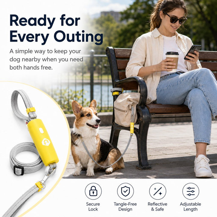 Quick-Tether Dog Leash for Cafes, Patios & Parks | Keep Your Dog Close Hands-Free