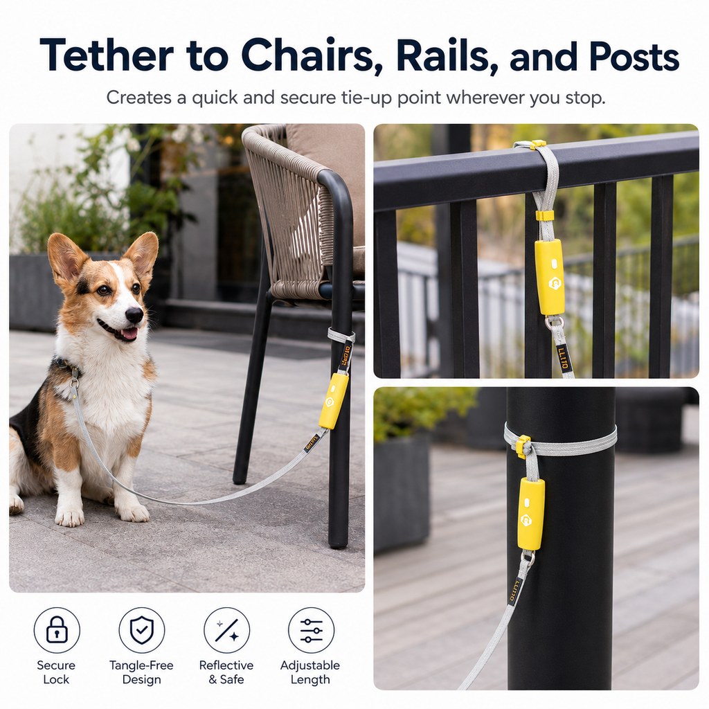 Quick-Tether Dog Leash for Cafes, Patios & Parks | Keep Your Dog Close Hands-Free