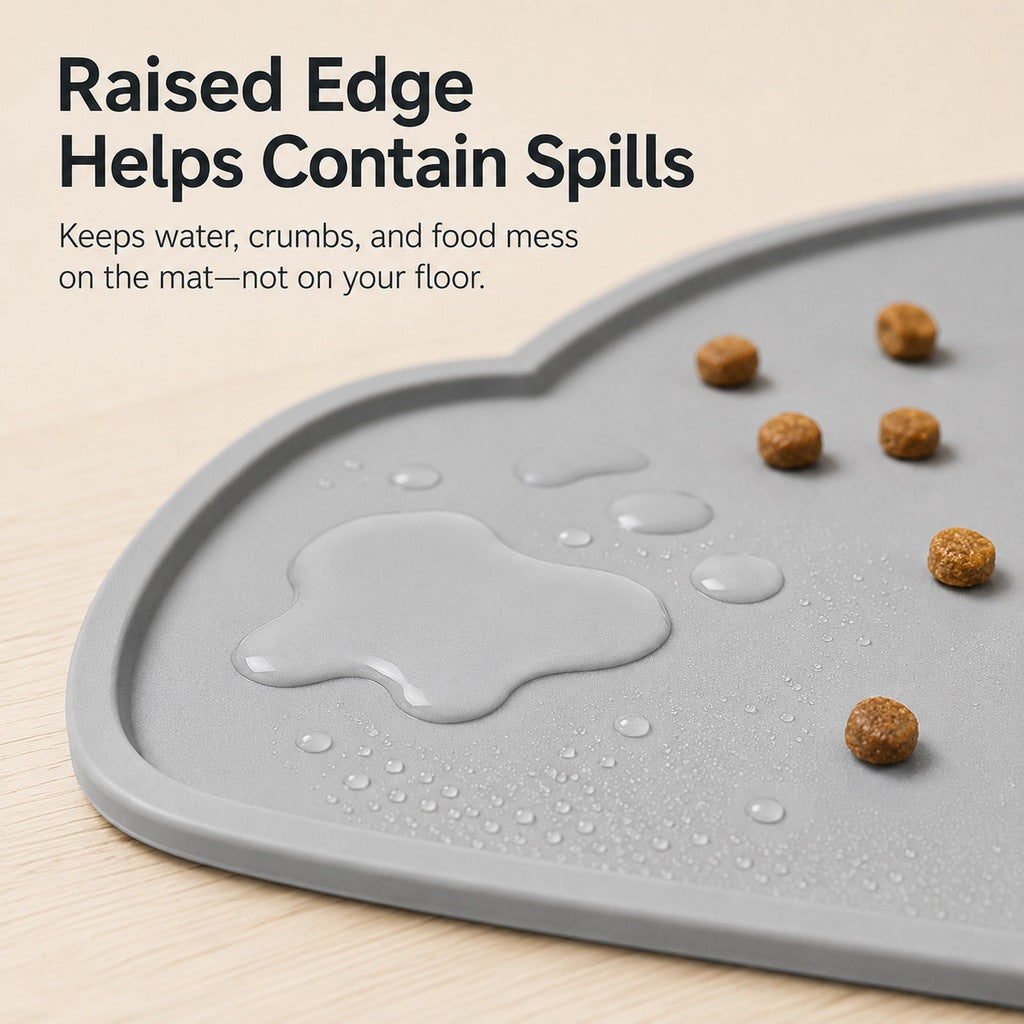 Raised-Edge Silicone Pet Feeding Mat for Cats & Dogs | Keeps Floors Clean at Mealtime