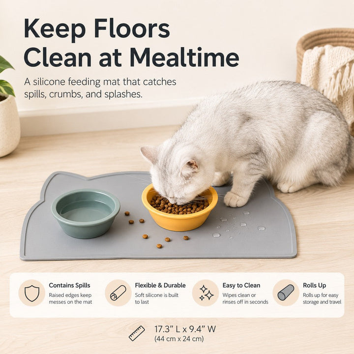 Raised-Edge Silicone Pet Feeding Mat for Cats & Dogs | Keeps Floors Clean at Mealtime