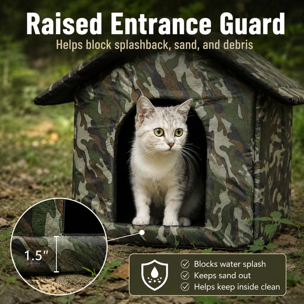 Weather-Resistant Outdoor Cat House for Porches & Backyards