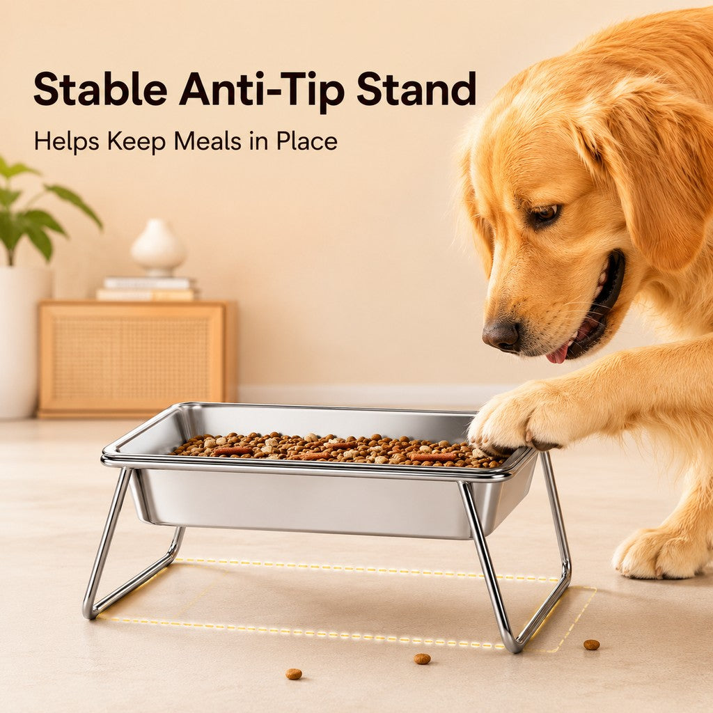 Elevated 304 Stainless Steel Pet Bowl with Stand for Cats & Dogs