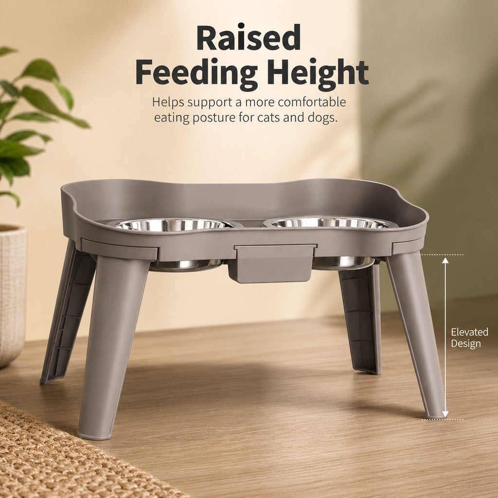 Elevated Pet Feeder with Spill Guard for Cats & Dogs