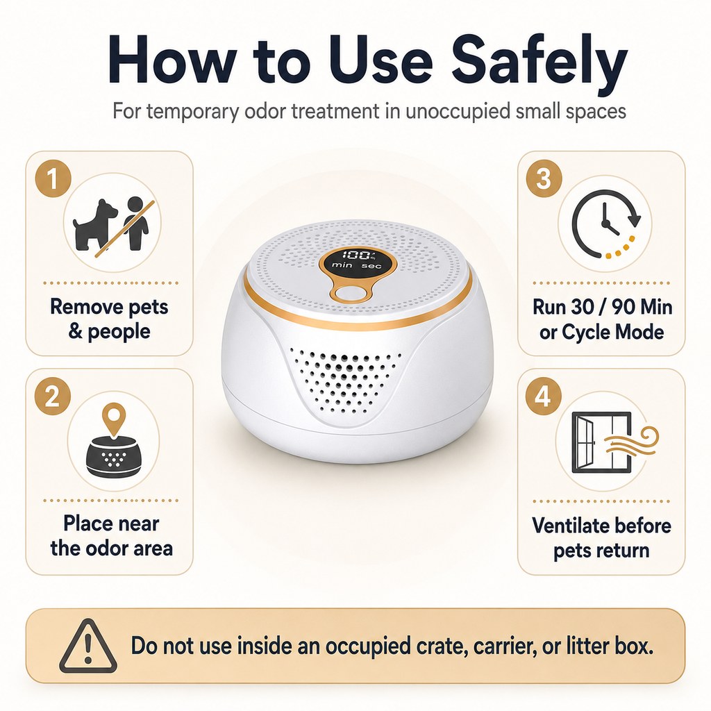 Rechargeable Ozone Pet Odor Deodorizer for Litter Box & Empty Crate Areas