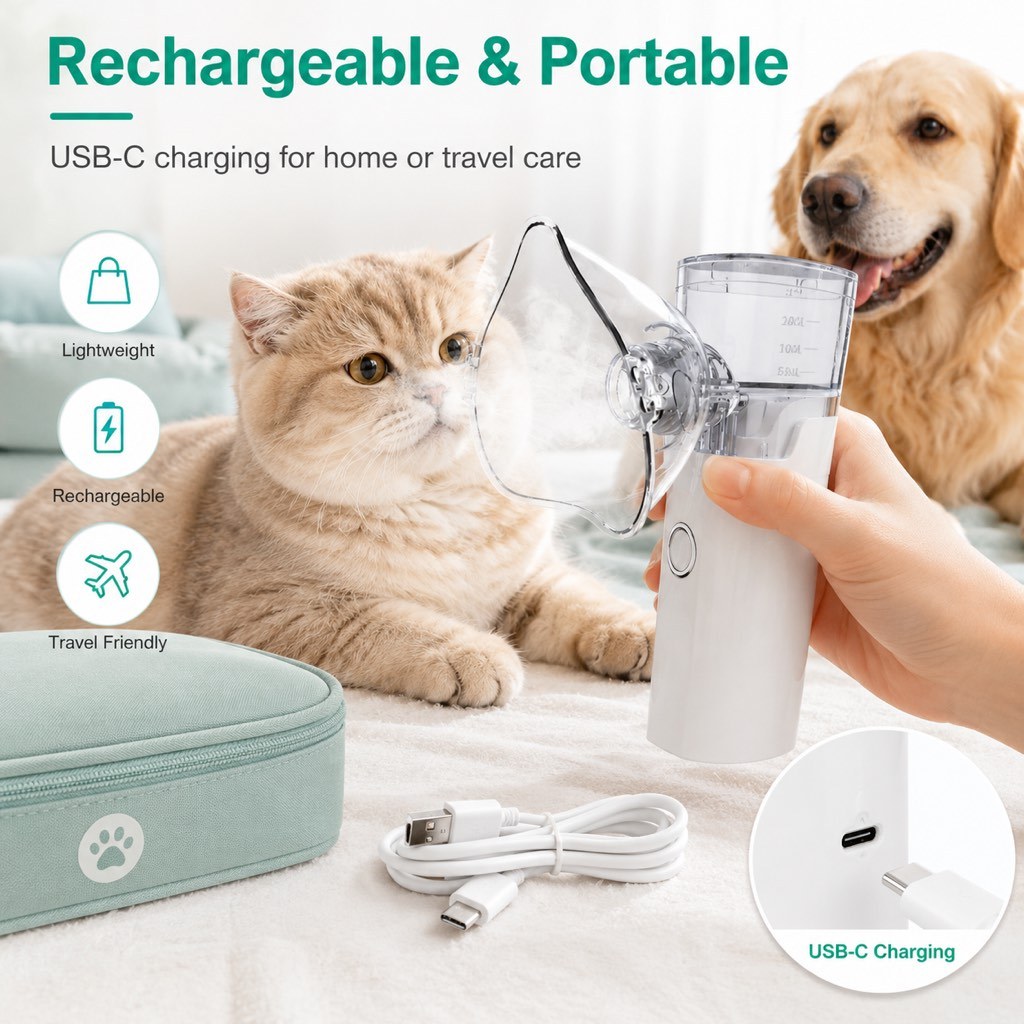 Portable Pet Nebulizer Care Kit for Cats & Dogs | Quiet Mist Device for Senior & Sensitive Pets