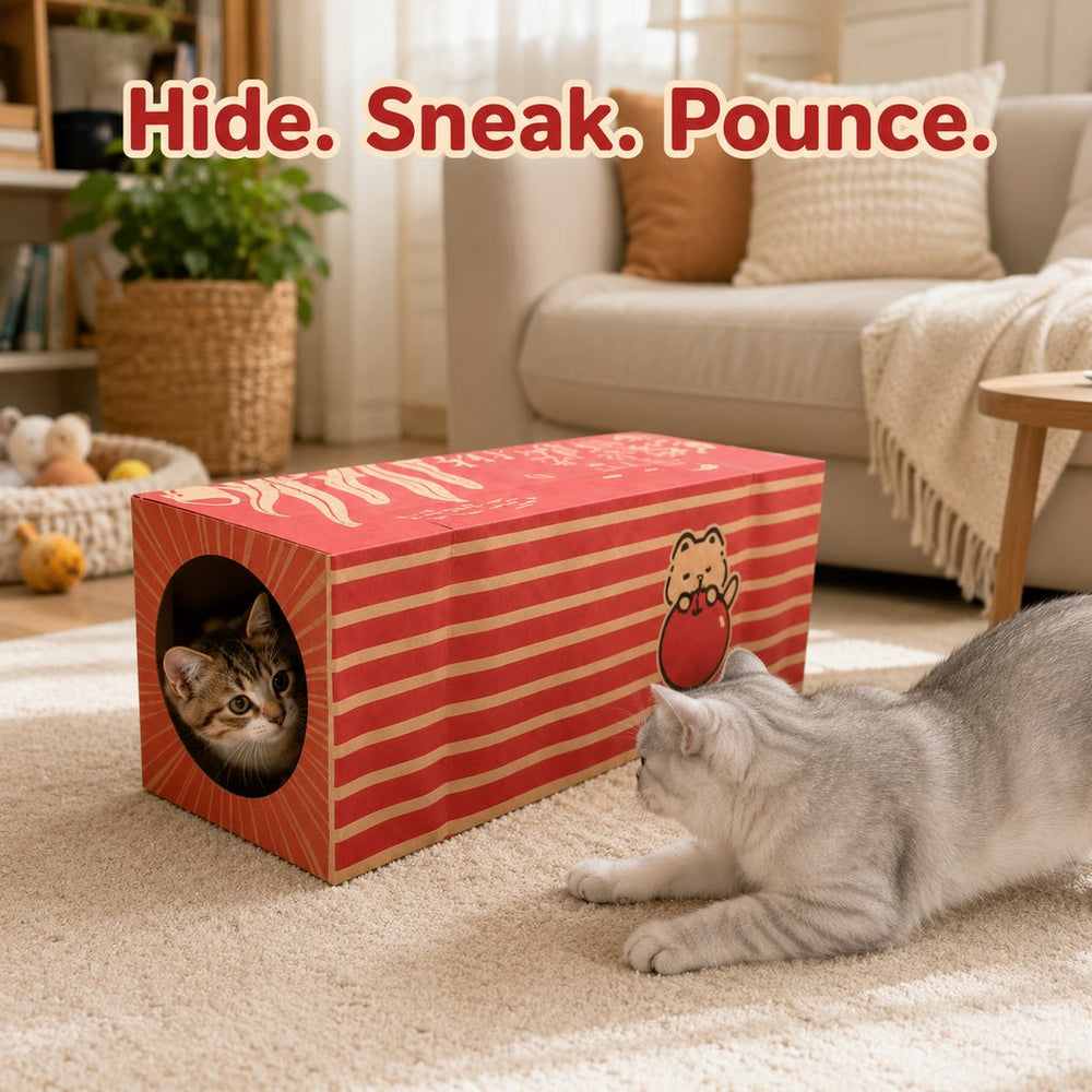Foldable Kraft Paper Cat Tunnel for Indoor Cats | Space-Saving Hide & Play Toy to Beat Boredom