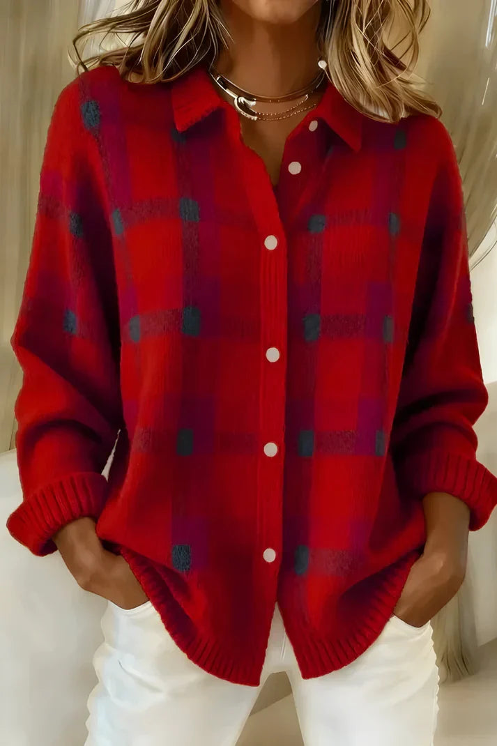 Women's Longline Button-Front Cardigan in Red