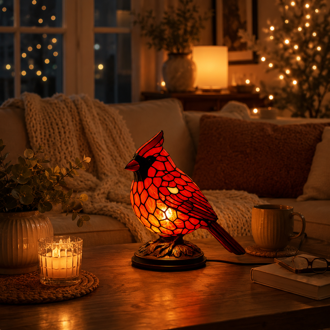 Red Cardinal Table Lamp – LED Decorative Night Light for Bedroom &