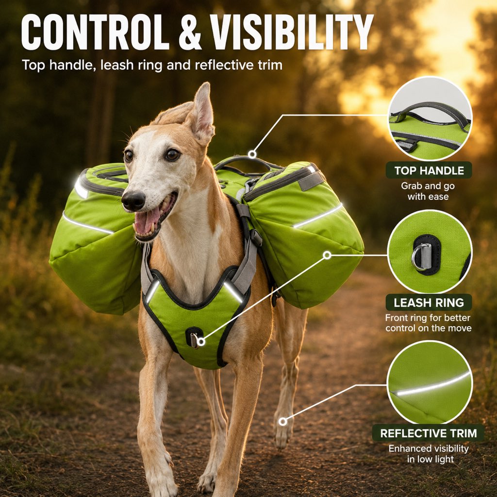 Dog Saddlebag Backpack Harness for Hiking & Camping