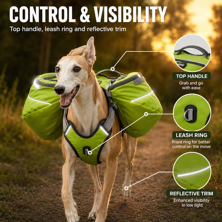 Dog Saddlebag Backpack Harness for Hiking & Camping