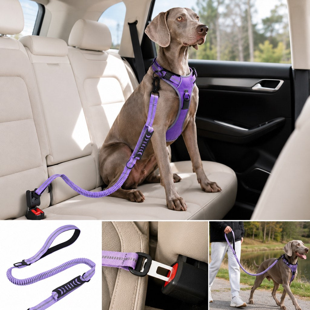 Reflective Dog Car Seat Belt Leash for Backseat Travel & Daily Walks