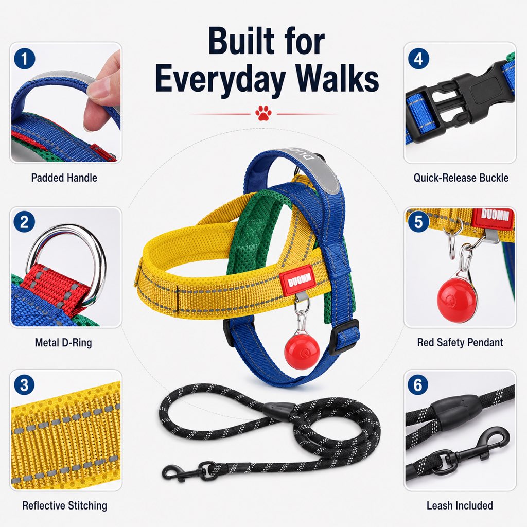 No-Choke French Bulldog Harness & Leash Set for Daily Walks