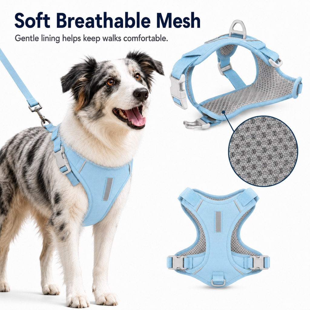 Reflective Dog Harness for Night Walks, Daily Park Walks & No-Neck-Pull Comfort