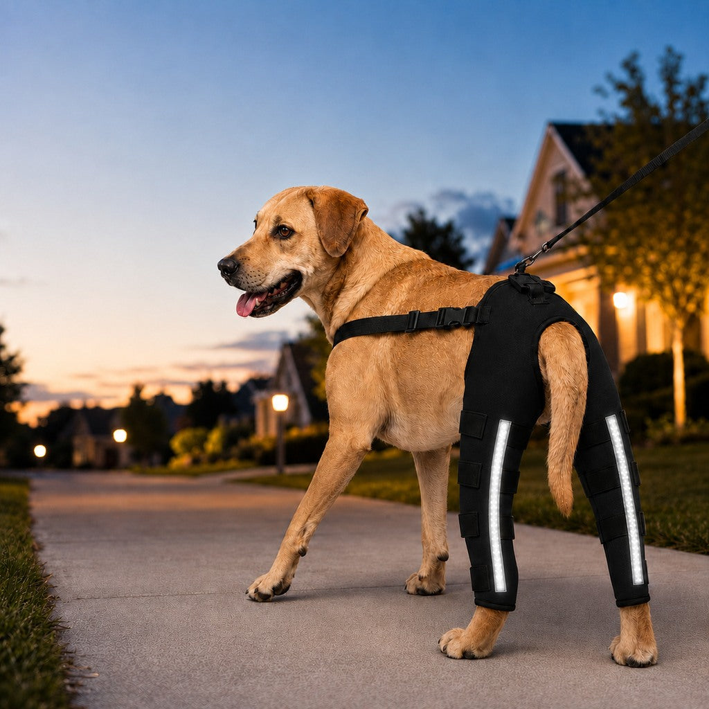 Reflective Dog Rear Leg Support Brace for Evening Walks & Recovery Comfort
