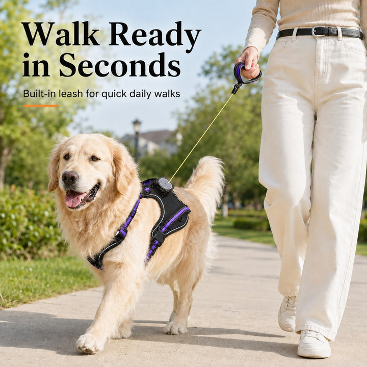 2-in-1 Reflective Dog Harness with Built-In Retractable Leash for Daily Walks