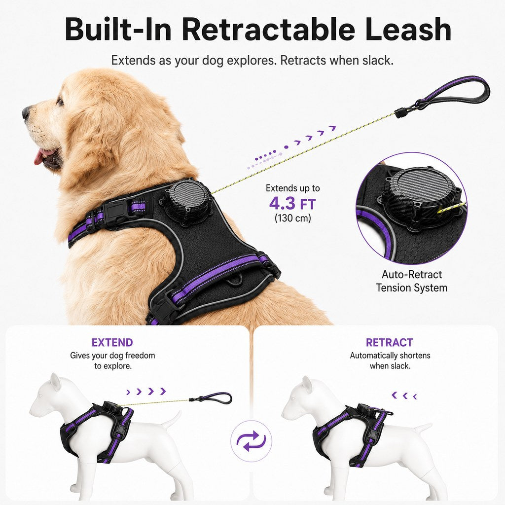 2-in-1 Reflective Dog Harness with Built-In Retractable Leash for Daily Walks