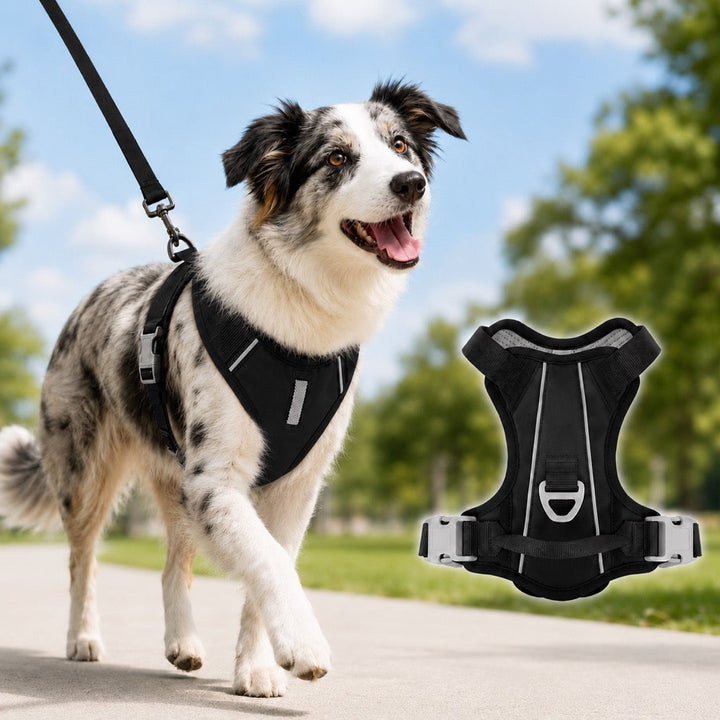 Reflective Dog Harness for Night Walks, Daily Park Walks & No-Neck-Pull Comfort