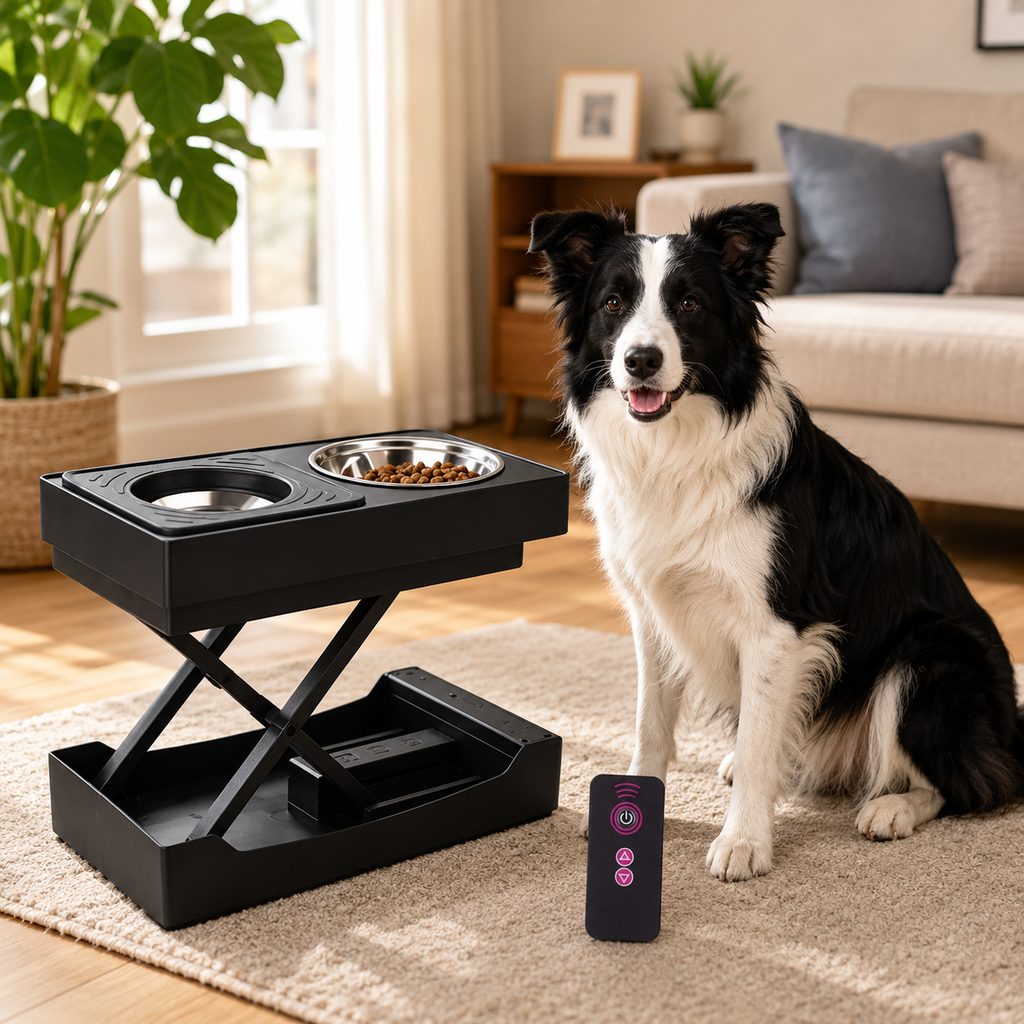 Remote-Control Adjustable Dog Feeding Station for Home Meals