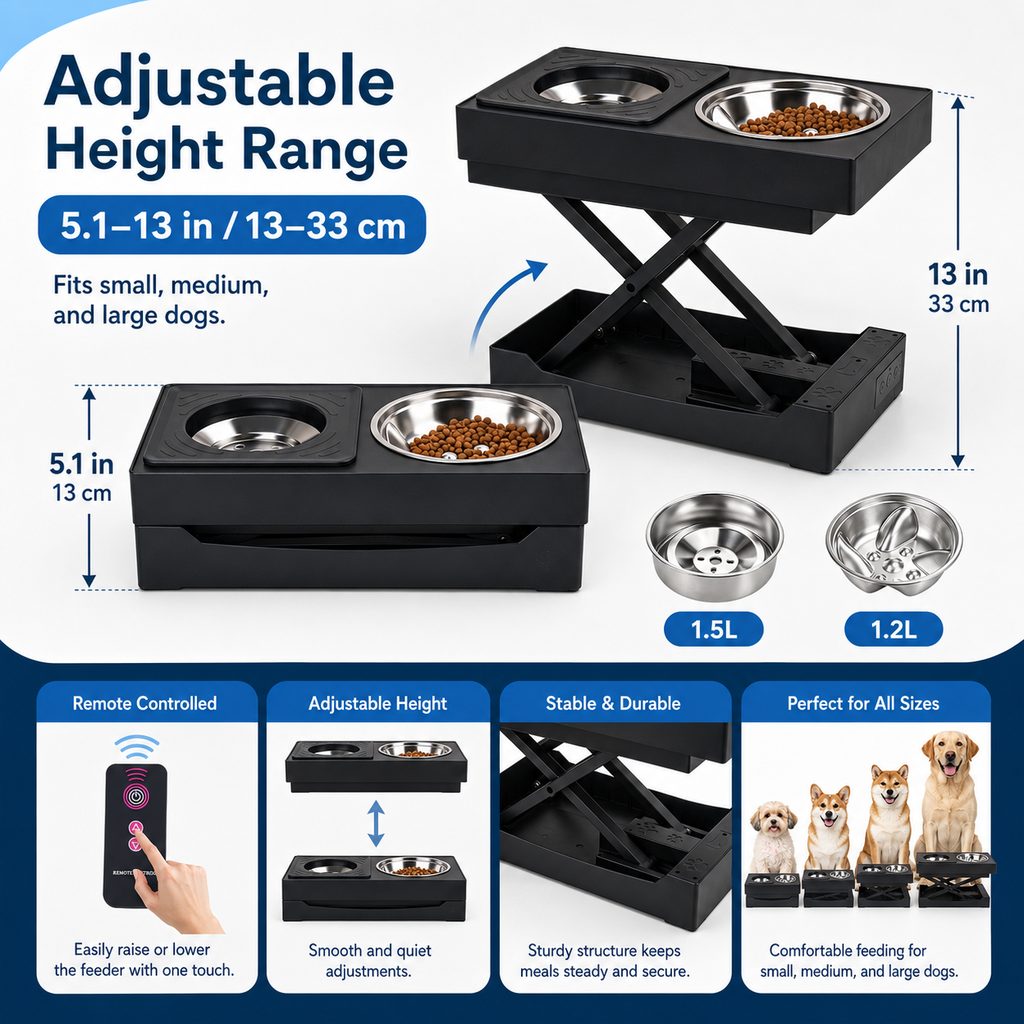 Remote-Control Adjustable Dog Feeding Station for Home Meals