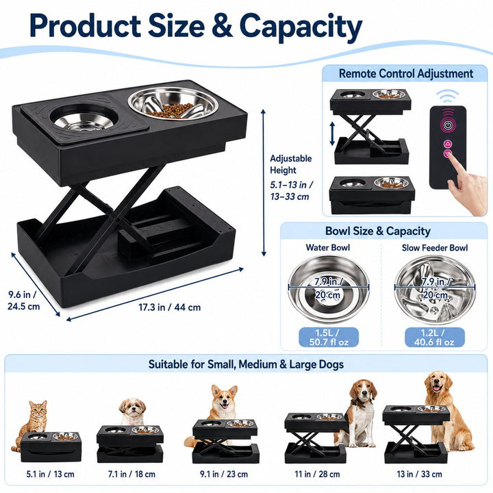 Remote-Control Adjustable Dog Feeding Station for Home Meals