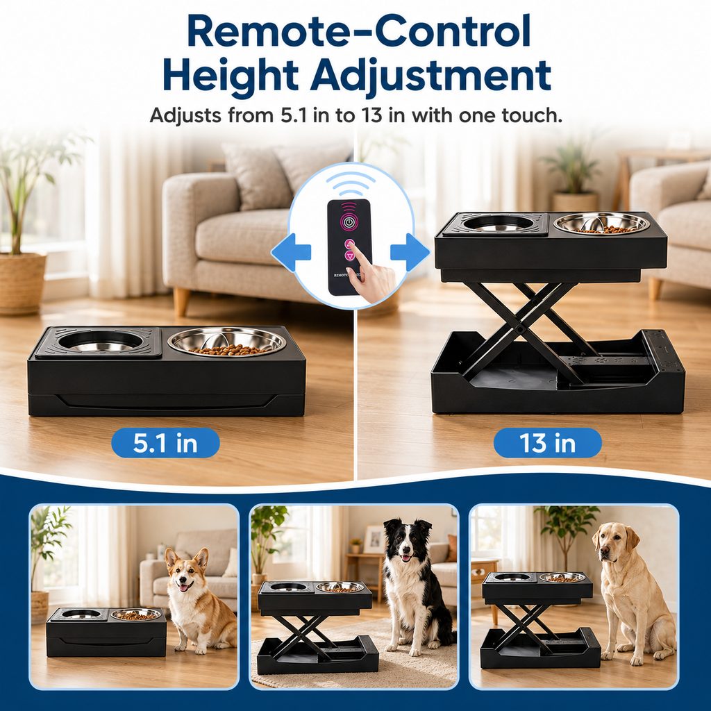 Remote-Control Adjustable Dog Feeding Station for Home Meals