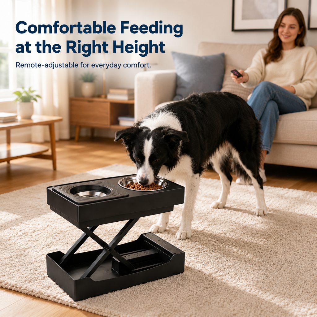 Remote-Control Adjustable Dog Feeding Station for Home Meals