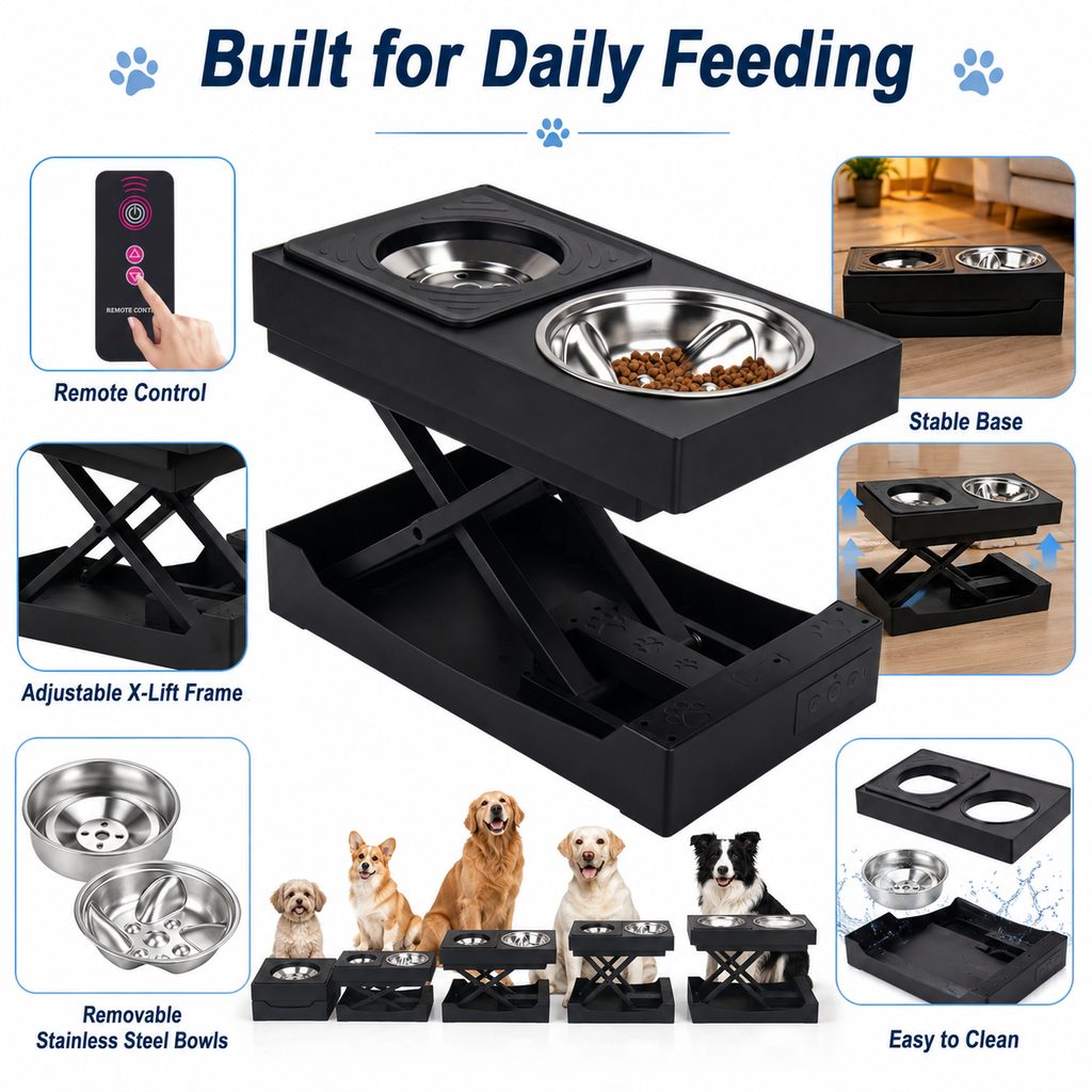 Remote-Control Adjustable Dog Feeding Station for Home Meals