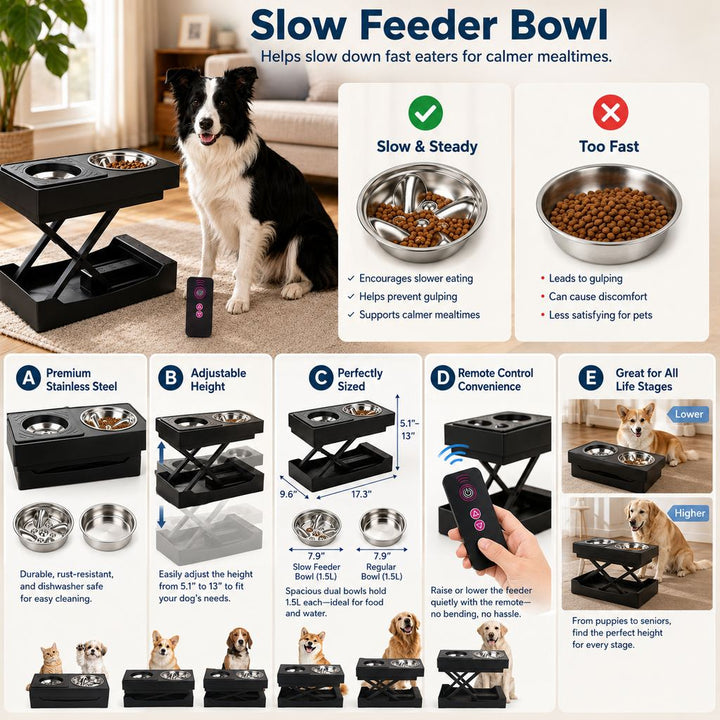 Remote-Control Adjustable Dog Feeding Station for Home Meals
