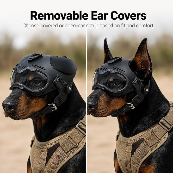 K9 Tactical-Style Dog Helmet with Goggles for Hiking & Outdoor Training