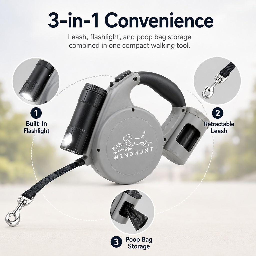3-in-1 Retractable Dog Leash for Night Walks