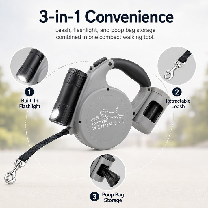 3-in-1 Retractable Dog Leash for Night Walks