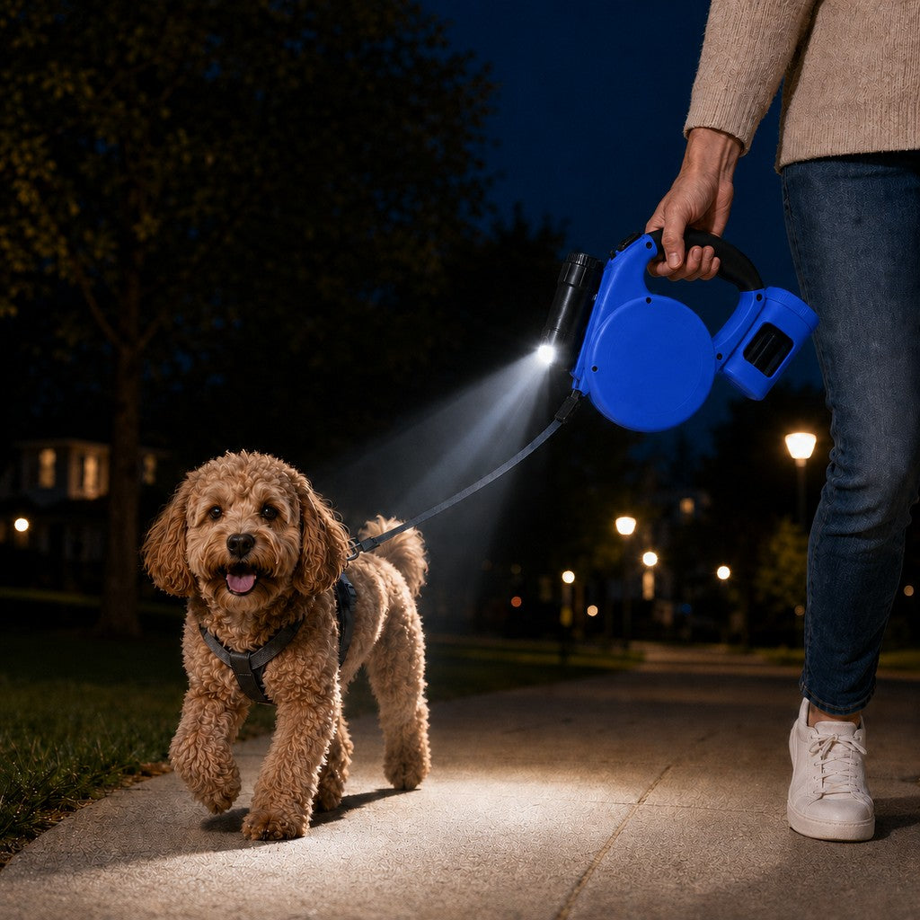 3-in-1 Retractable Dog Leash for Night Walks