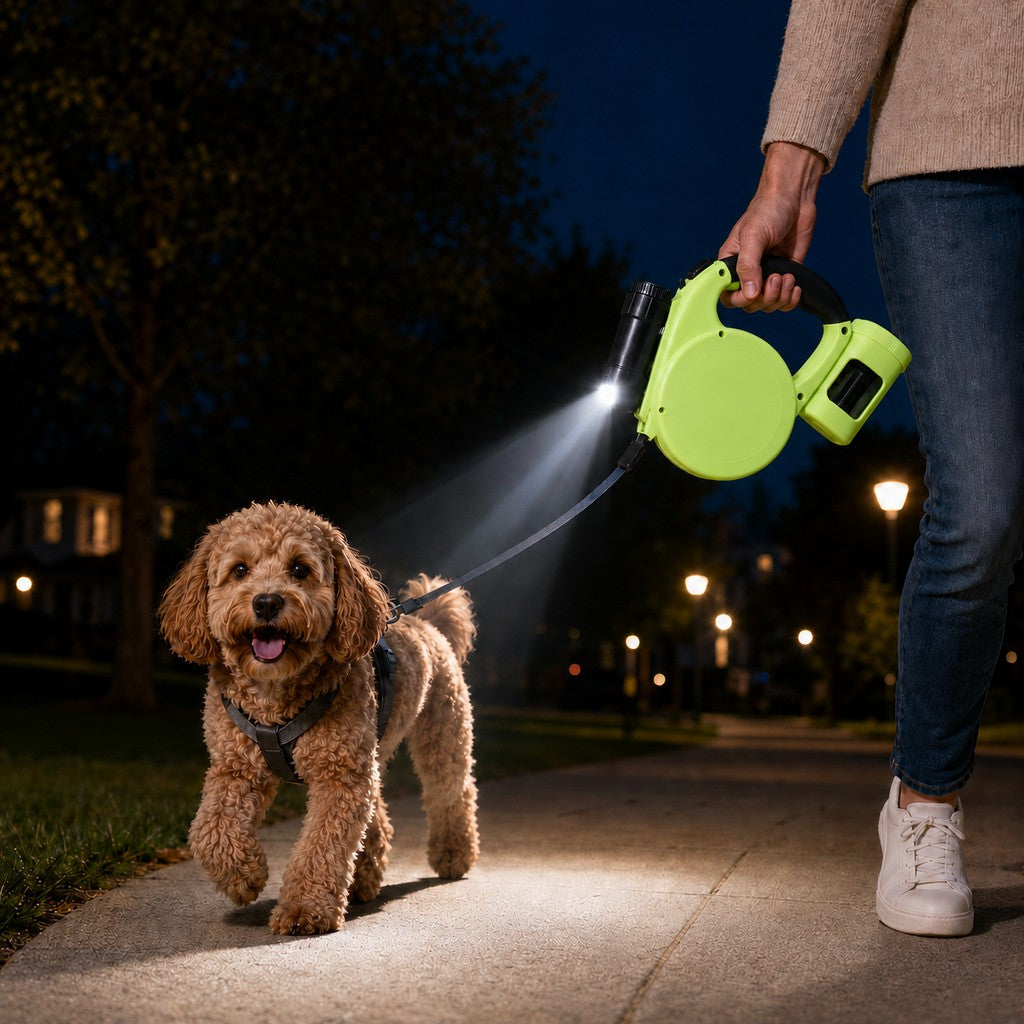 3-in-1 Retractable Dog Leash for Night Walks