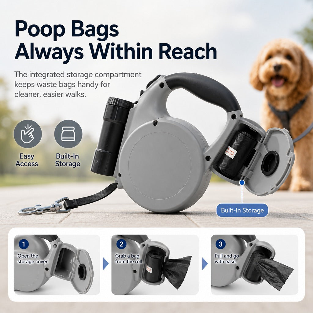 3-in-1 Retractable Dog Leash for Night Walks
