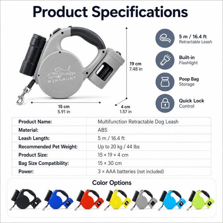 3-in-1 Retractable Dog Leash for Night Walks