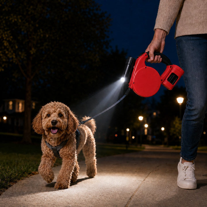 3-in-1 Retractable Dog Leash for Night Walks
