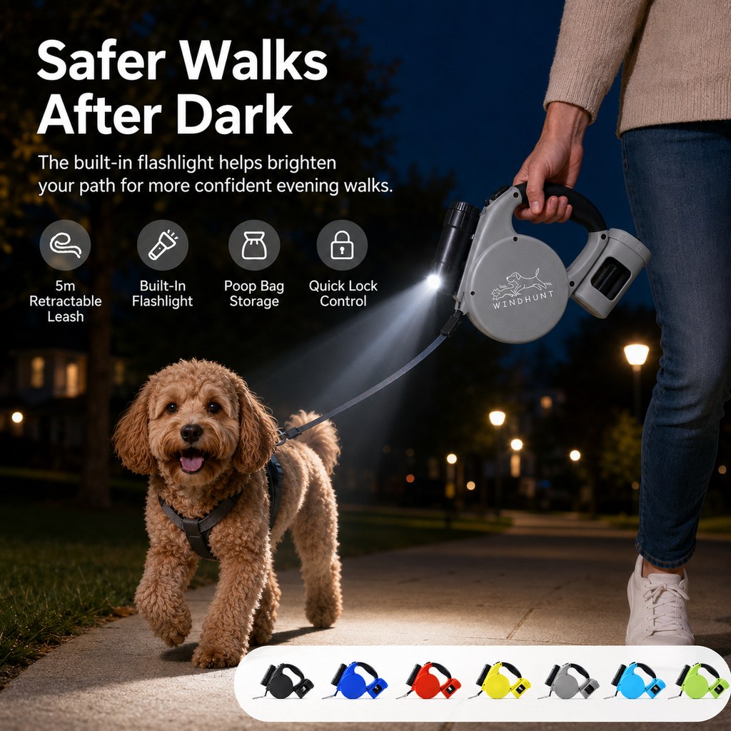 3-in-1 Retractable Dog Leash for Night Walks