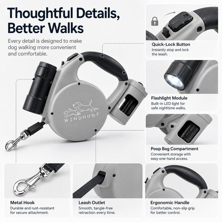 3-in-1 Retractable Dog Leash for Night Walks