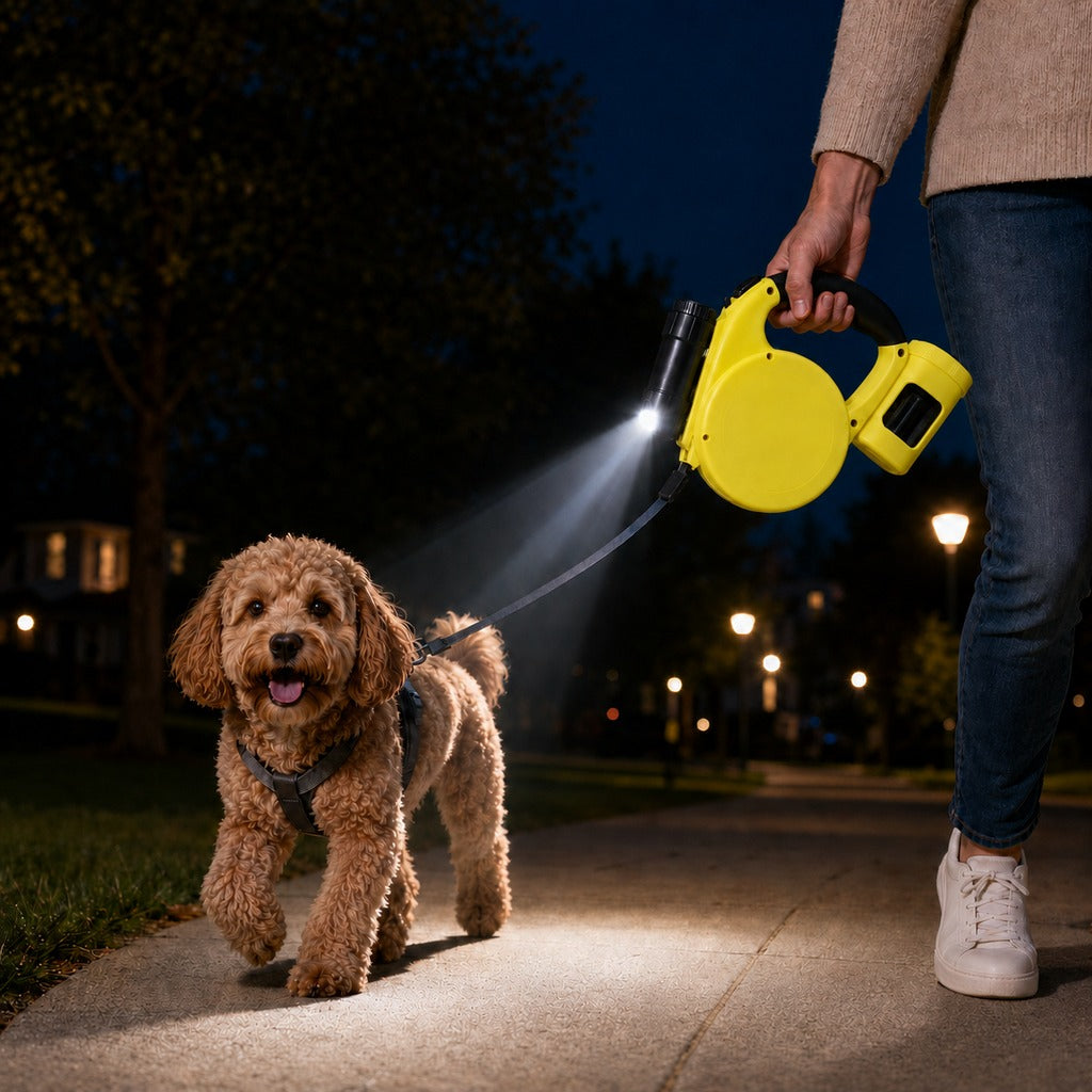 3-in-1 Retractable Dog Leash for Night Walks