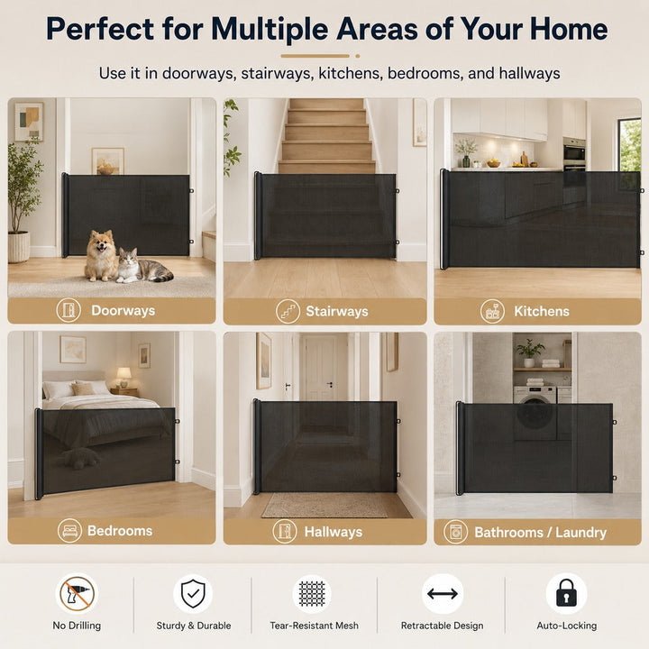 No-Drill Retractable Pet Gate for Doorways, Kitchens & Stairs