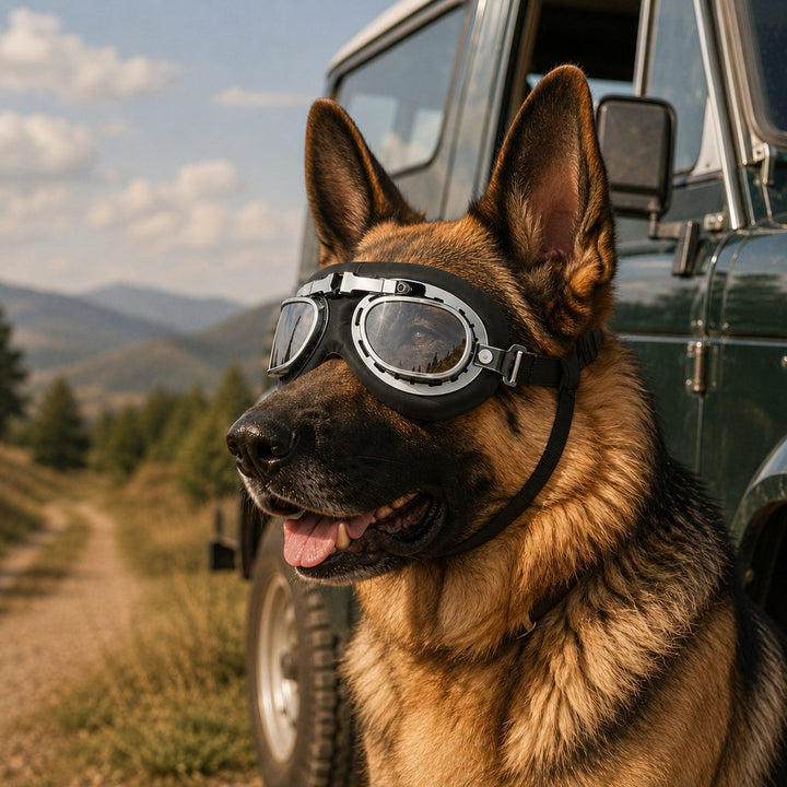 Retro Aviator Dog Goggles for Hiking & Road Trips