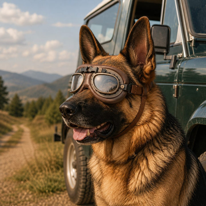 Retro Aviator Dog Goggles for Hiking & Road Trips