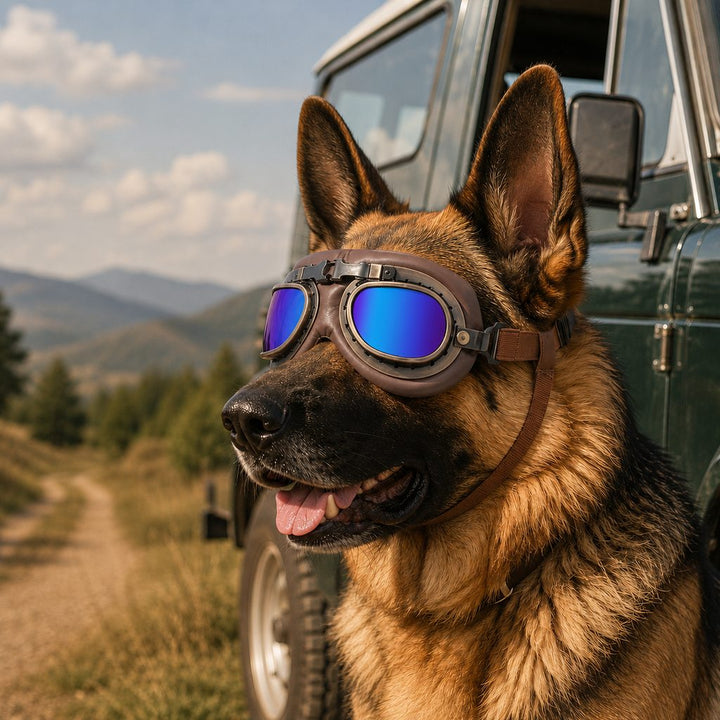 Retro Aviator Dog Goggles for Hiking & Road Trips