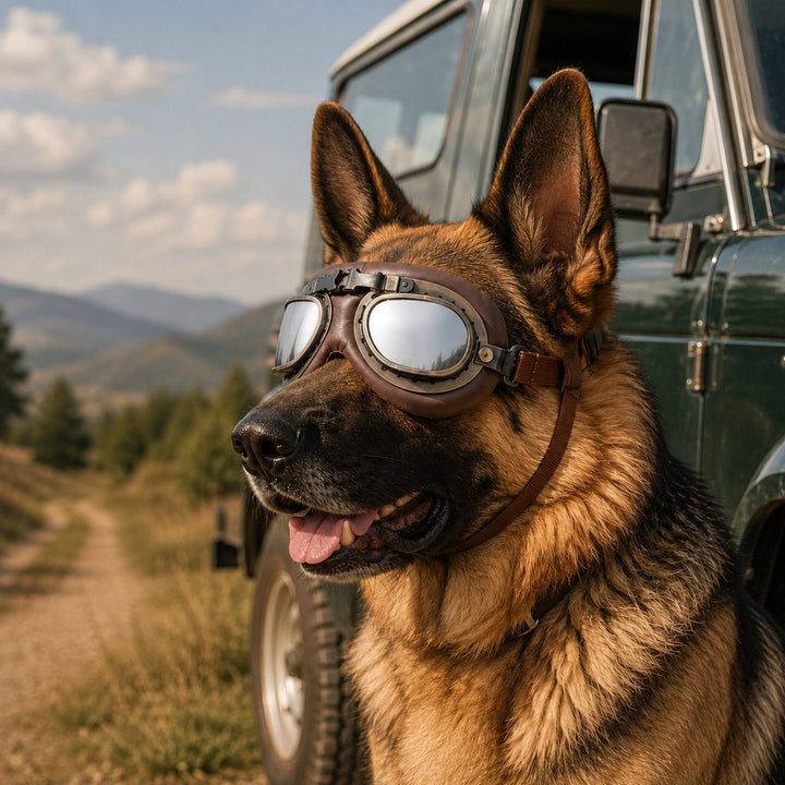Retro Aviator Dog Goggles for Hiking & Road Trips