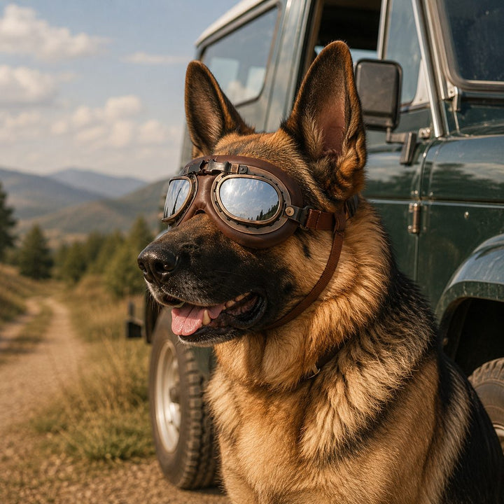 Retro Aviator Dog Goggles for Hiking & Road Trips