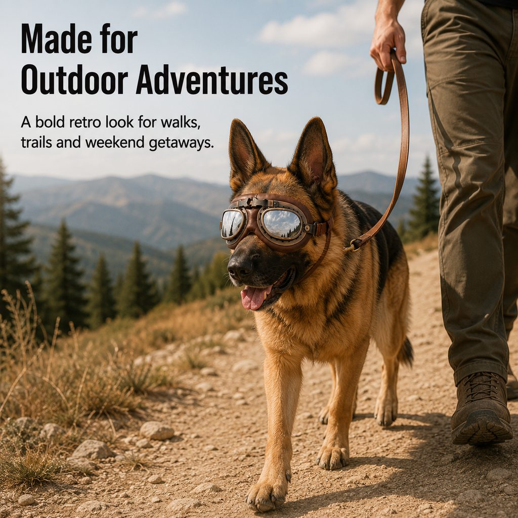 Retro Aviator Dog Goggles for Hiking & Road Trips
