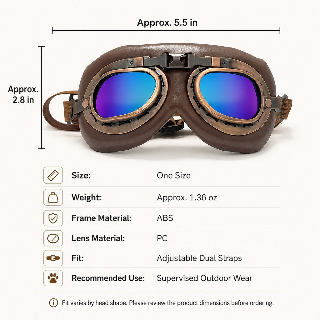 Retro Aviator Dog Goggles for Hiking & Road Trips